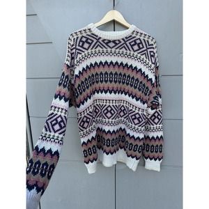 Compagnie Generale Aeropostale Vintage Nordic Pattern Cotton Grandpa Sweater L